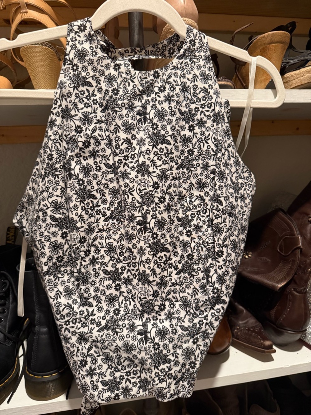 Ann Taylor Black and White Floral Halter Blouse